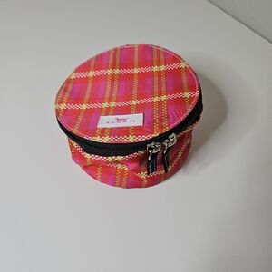 Scout Perfect Gem Jewelry Case Sweet Tartan Pink Green Round Zipper Like New